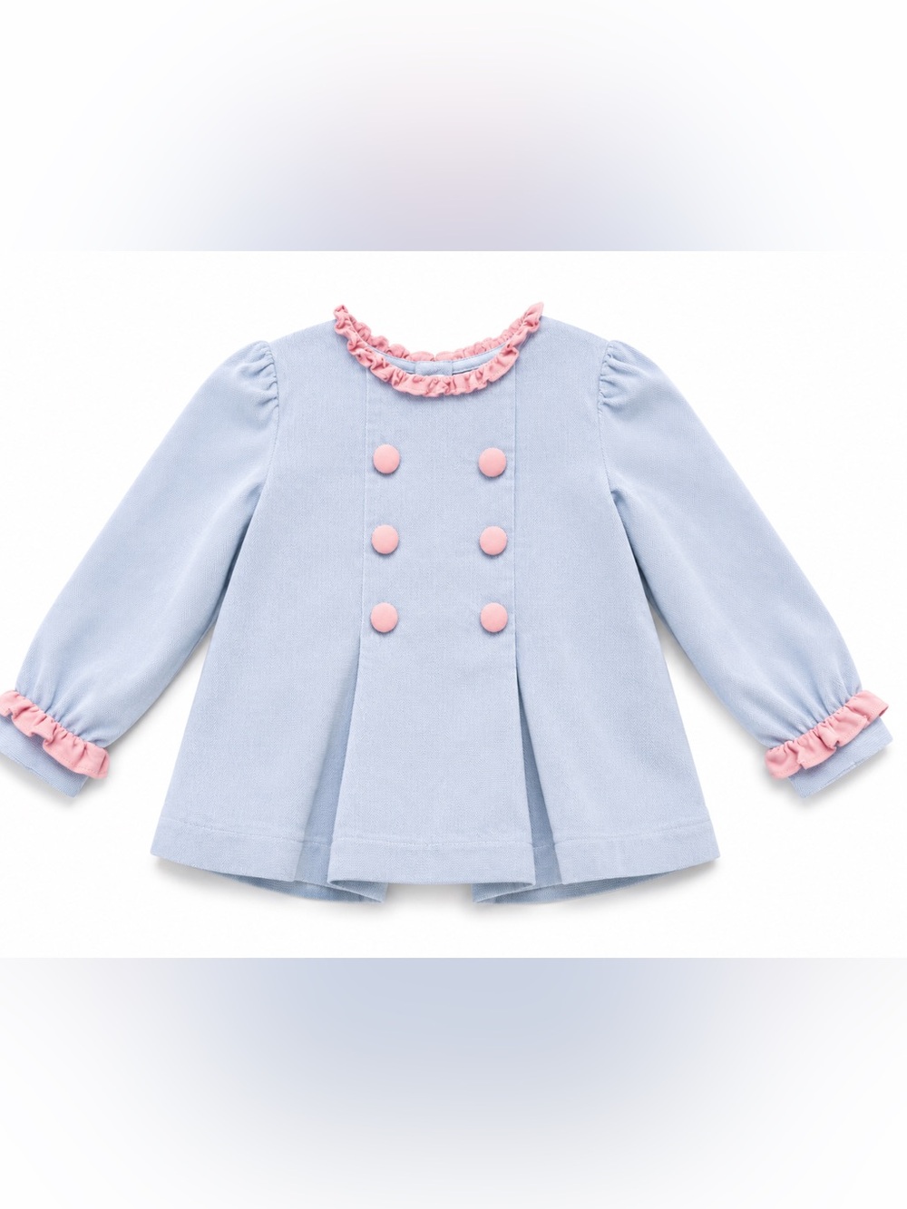 Stitchy Fish Girls 3T Blue Pink Ruffle Double Breasted Long Sleeve Blouse
